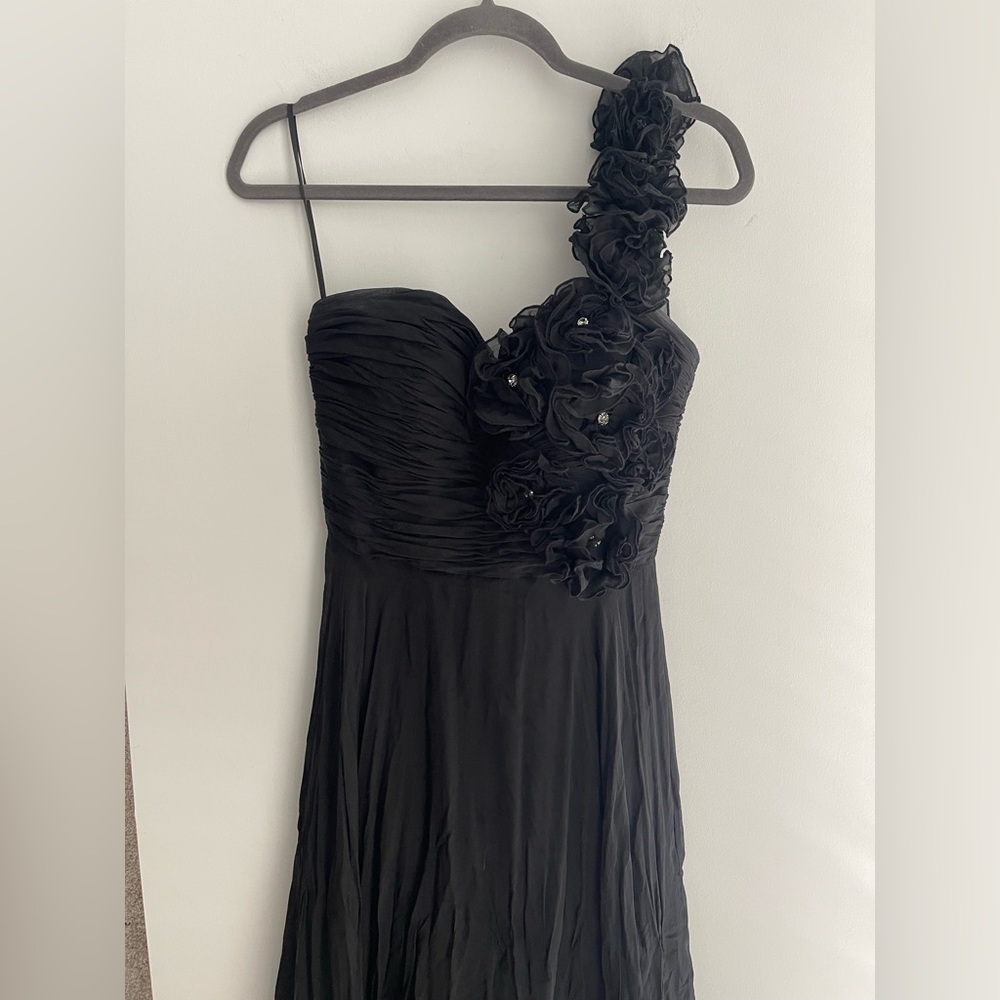 Jovani Black One-Shoulder Dress with Floral Accents